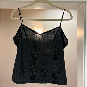 SHEIN Black Cropped Cami with Crocodile-Textured Sheen Size XL
